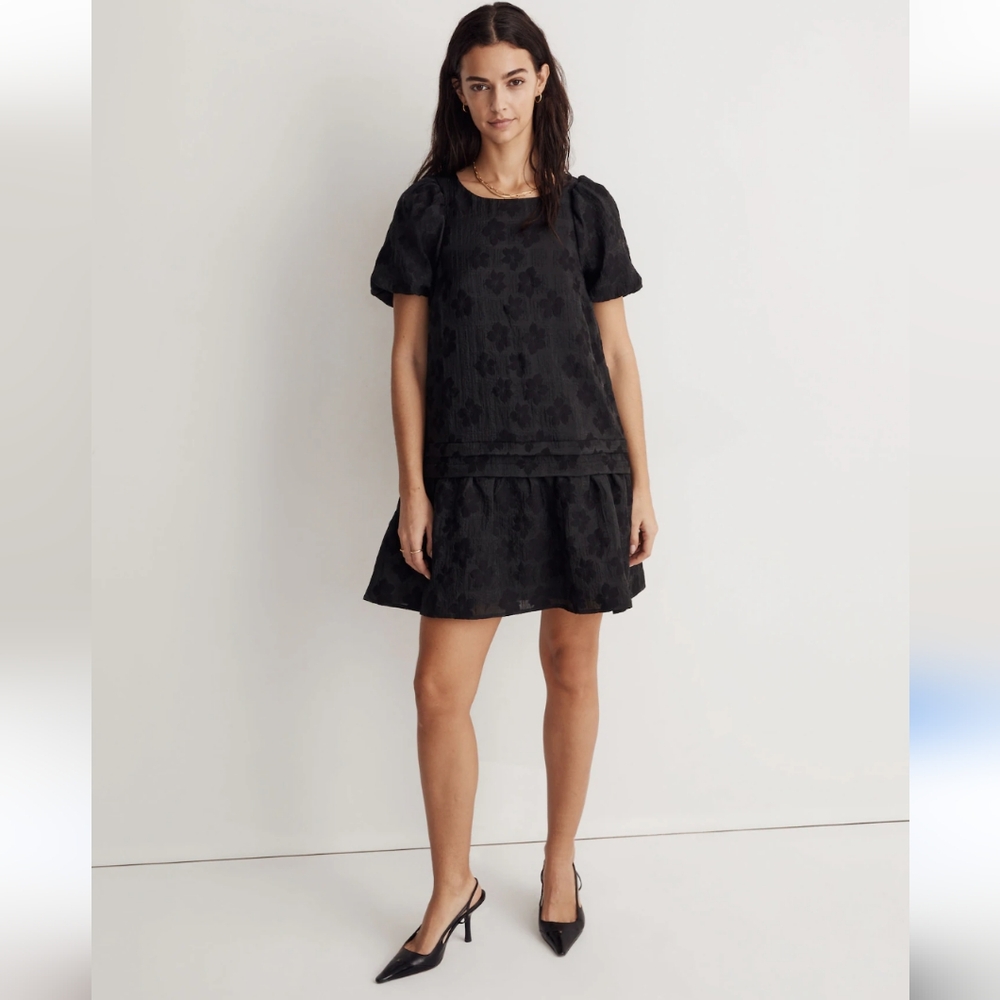 Madewell Black Mini Dress with Subtle Floral Jacquard